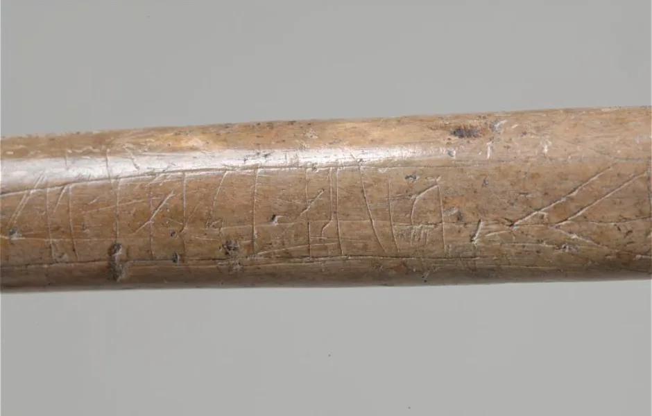 Närbild av en runristad nål