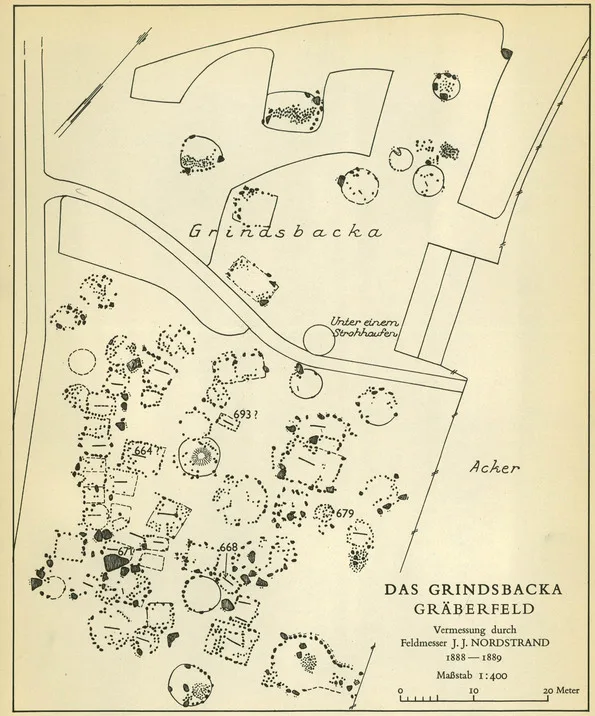 äldre karta över utgrävningsplats