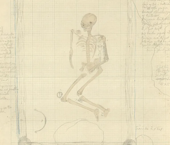 Skiss av skelett på papper