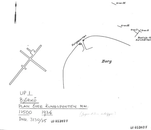 ritning över borgen och gravfälten