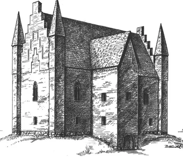 Skiss av ett gammalt hus